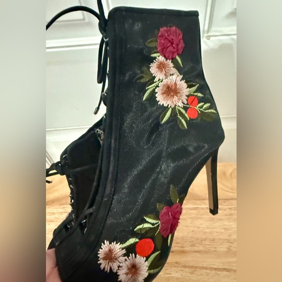 Gianni Bini Peep Toe Mesh Bootie with Embroidered Flowers.Whimsical. - Picture 2 of 7
